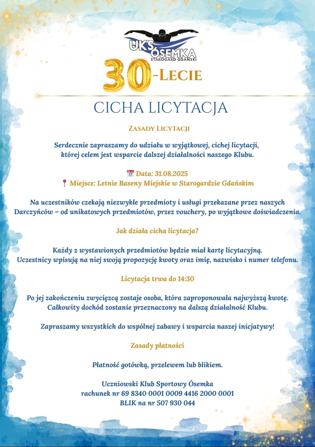 Cicha Licytacja podczas obchodów jubileuszu 30-Lecia UKS Ósemka