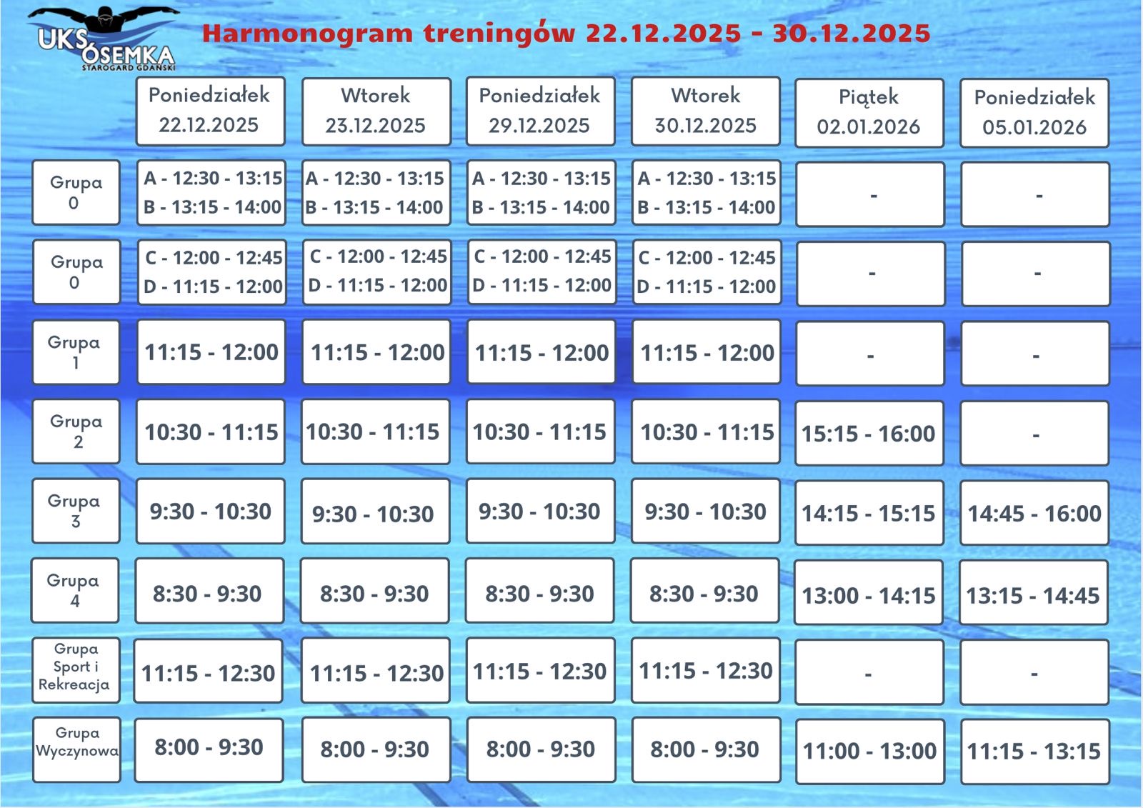 Harmonogram na okres 22.12.2025 - 05.01.2026