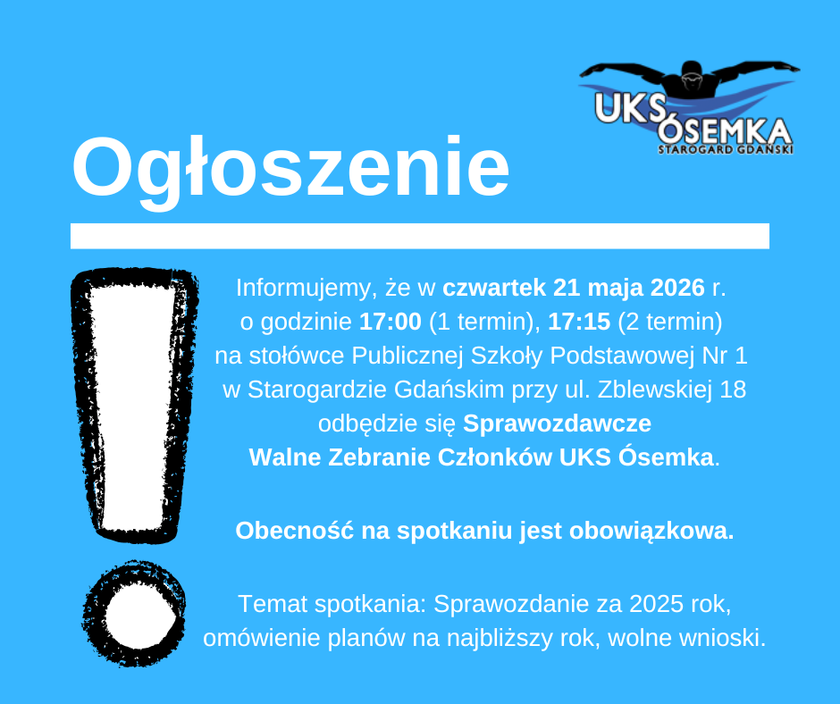 Walne Zebranie Członków UKS Ósemka, 21.05.2026