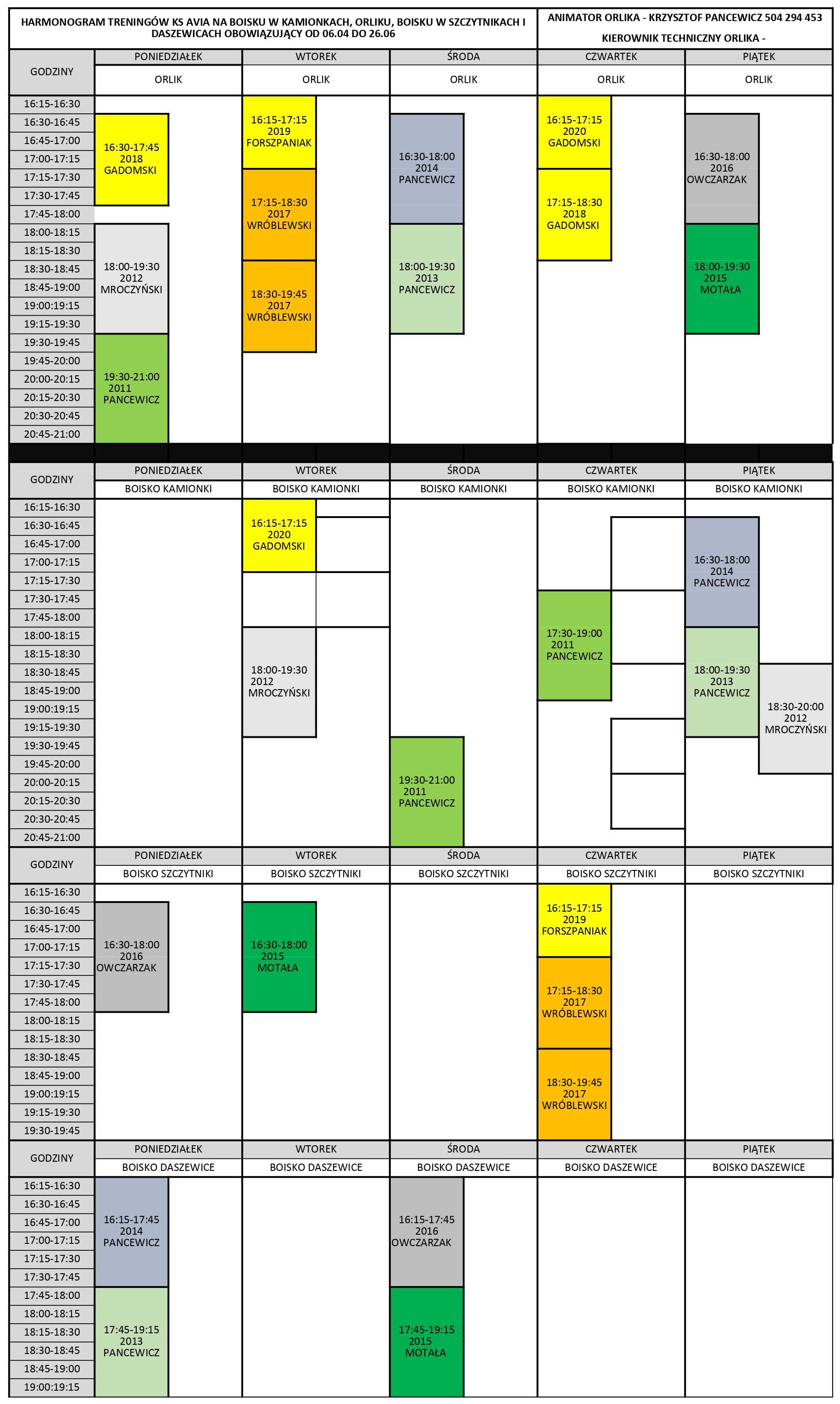 Harmonogram od 06.04 do 26.06.2026