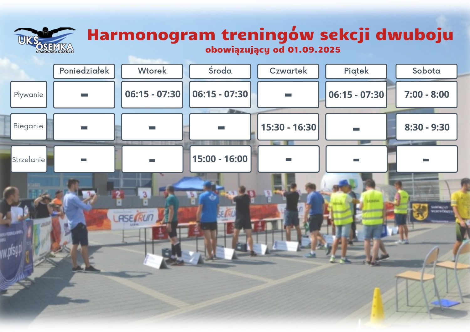 Harmonogram treningów sekcji dwuboju obowiązujący od 01.09.2025