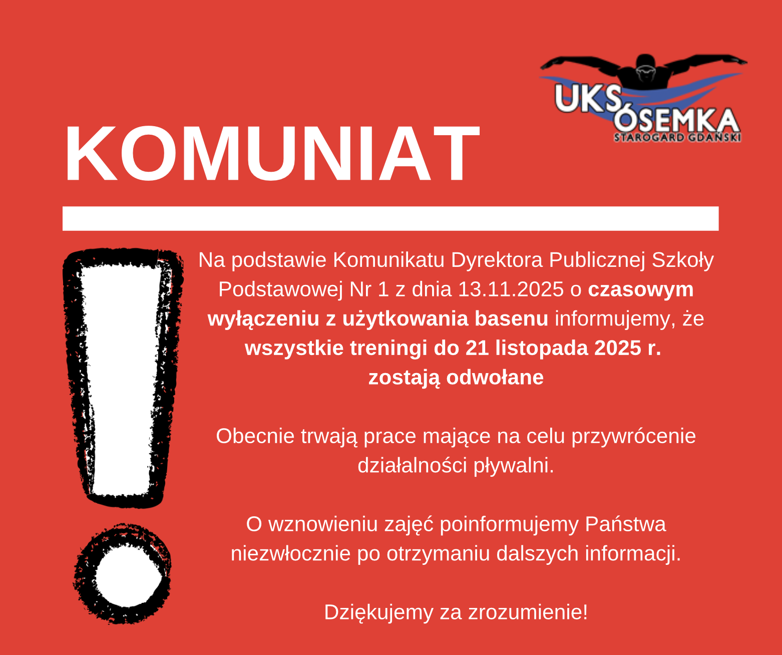 ODWOŁANE TRENINGI 13.11.2025 - 21.11.2025