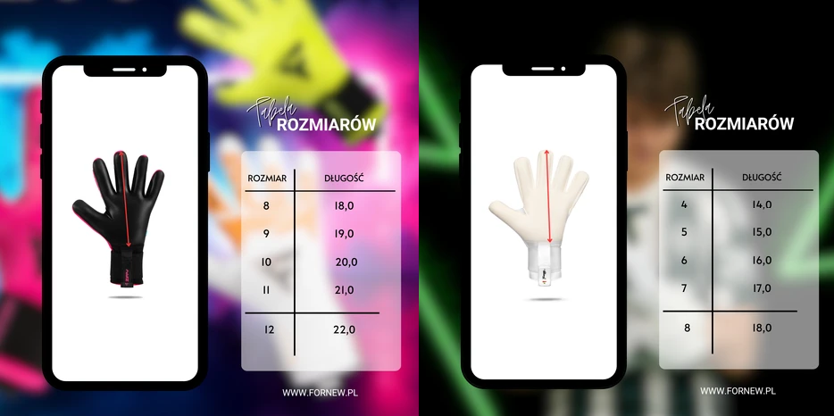 RĘKAWIC BRAMKARSKIE  FORNEW - TABELA ROZMIARÓW