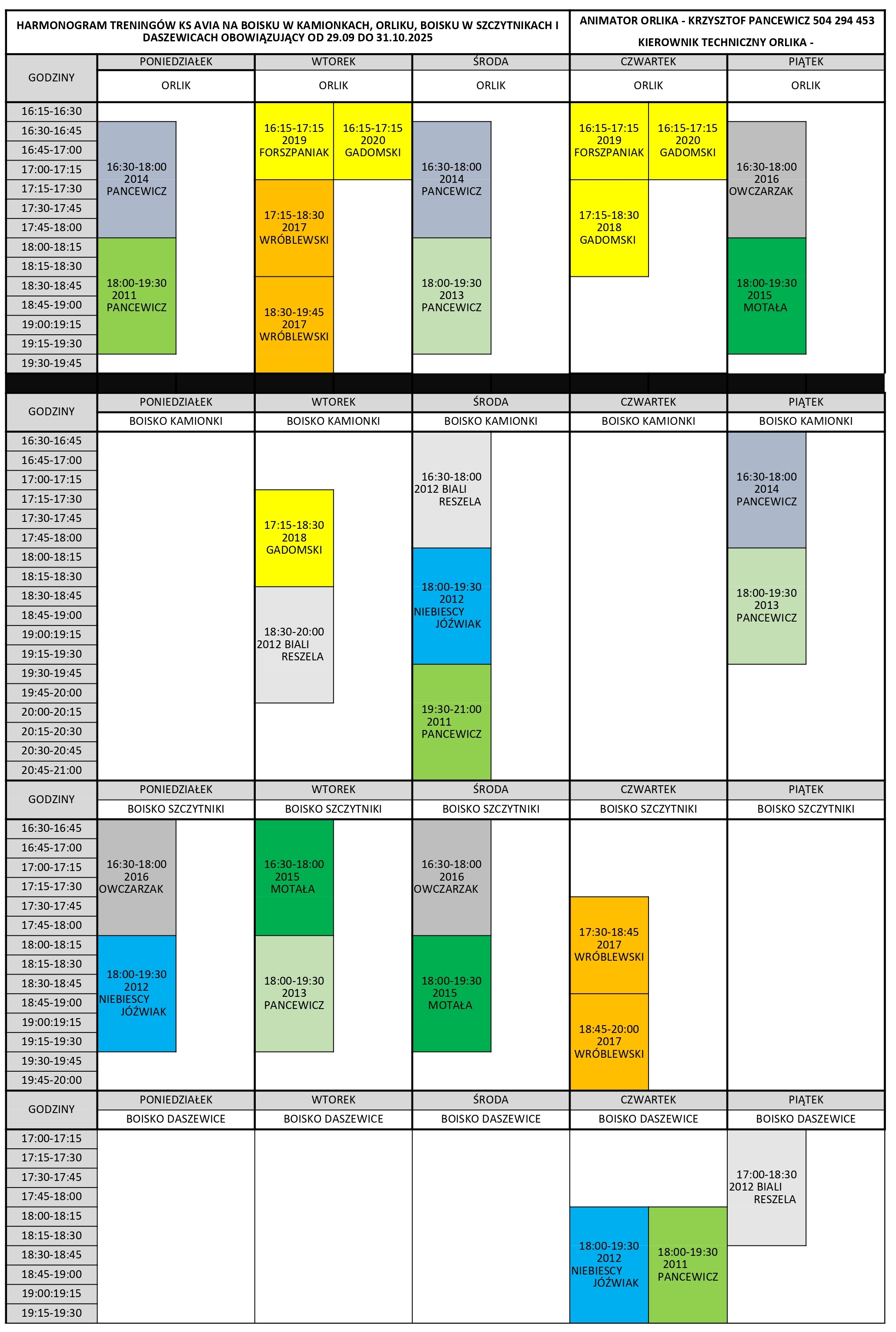 Harmonogram od 29.09.2025 do 31.10.2025