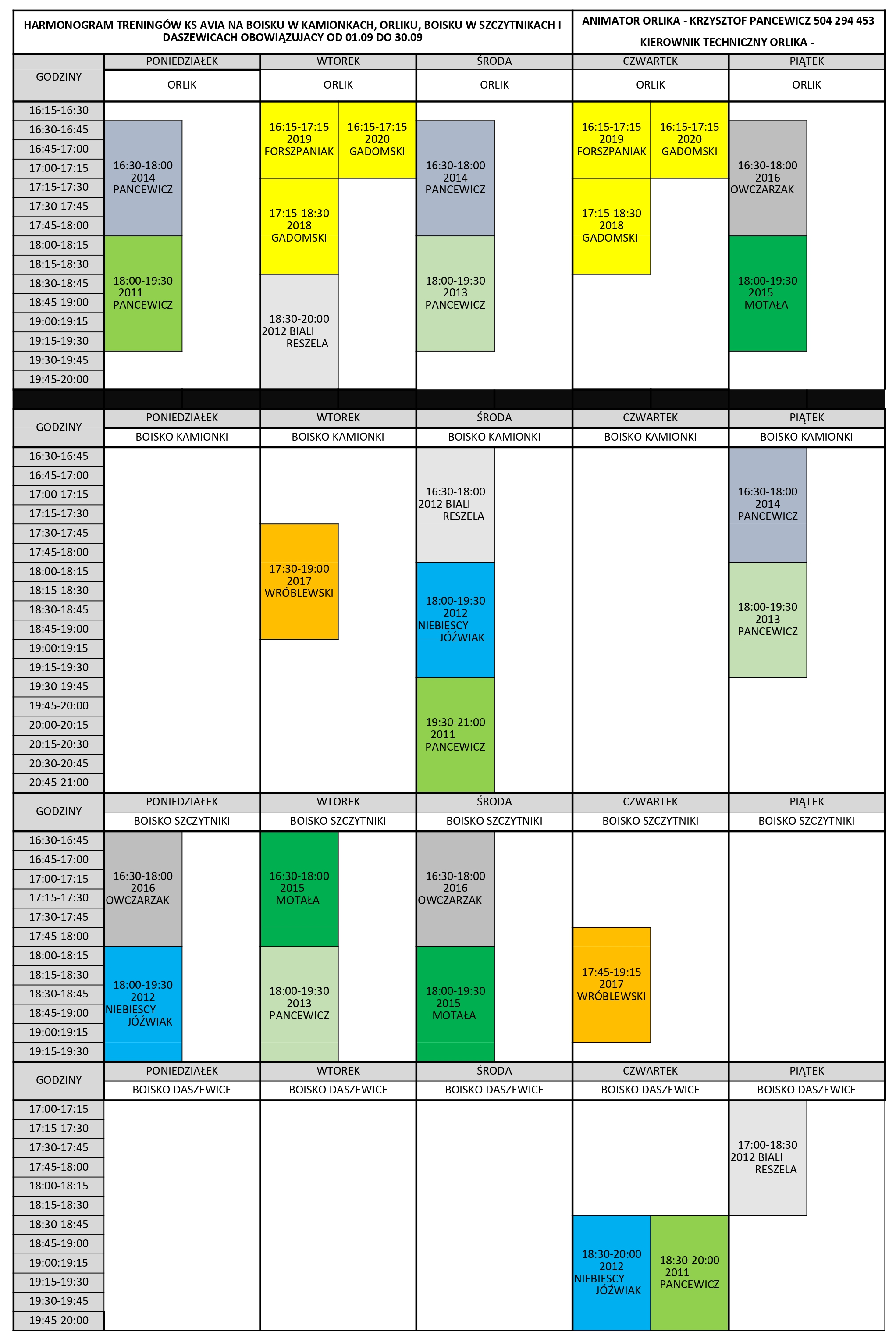 Harmonogram od 01.09.2025 do 30.09.2025