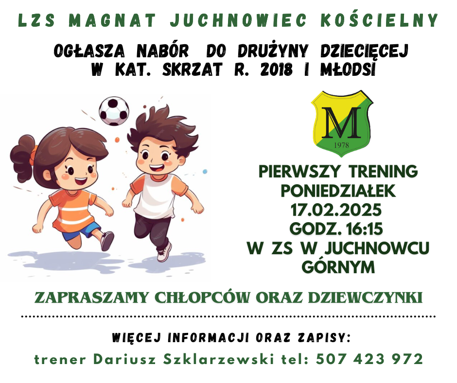 Nabór do drużyny dziecięcej r. 2018 i młodsi.