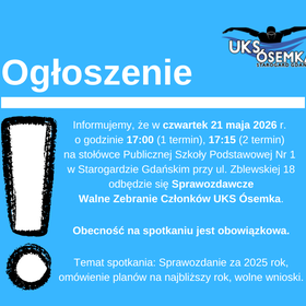Walne Zebranie Członków UKS Ósemka, 21.05.2026