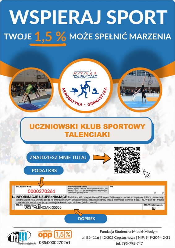Wspieraj rozwój młodych sportowców , przekaż 1,5% podatku !