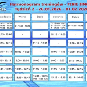 Harmonogram treningów - 2 tydzień ferii zimowych