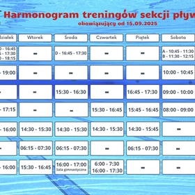 Harmonogram treningów sekcji pływackiej obowiązujący od 15.09.2025