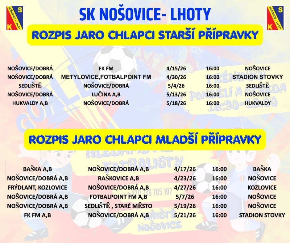 ⚽️💛💙 AKTUALIZOVANÝ ROZPIS ZÁPASŮ! 💙💛⚽️
