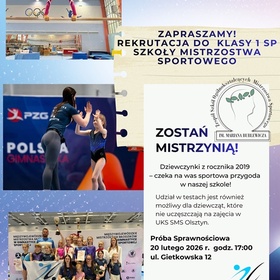 REKRUTACJA DO KLASY 1 SP SZKOŁY MISTRZOSTWA SPORTOWEGO - GIMNASTYKA SPORTOWA KOBIET