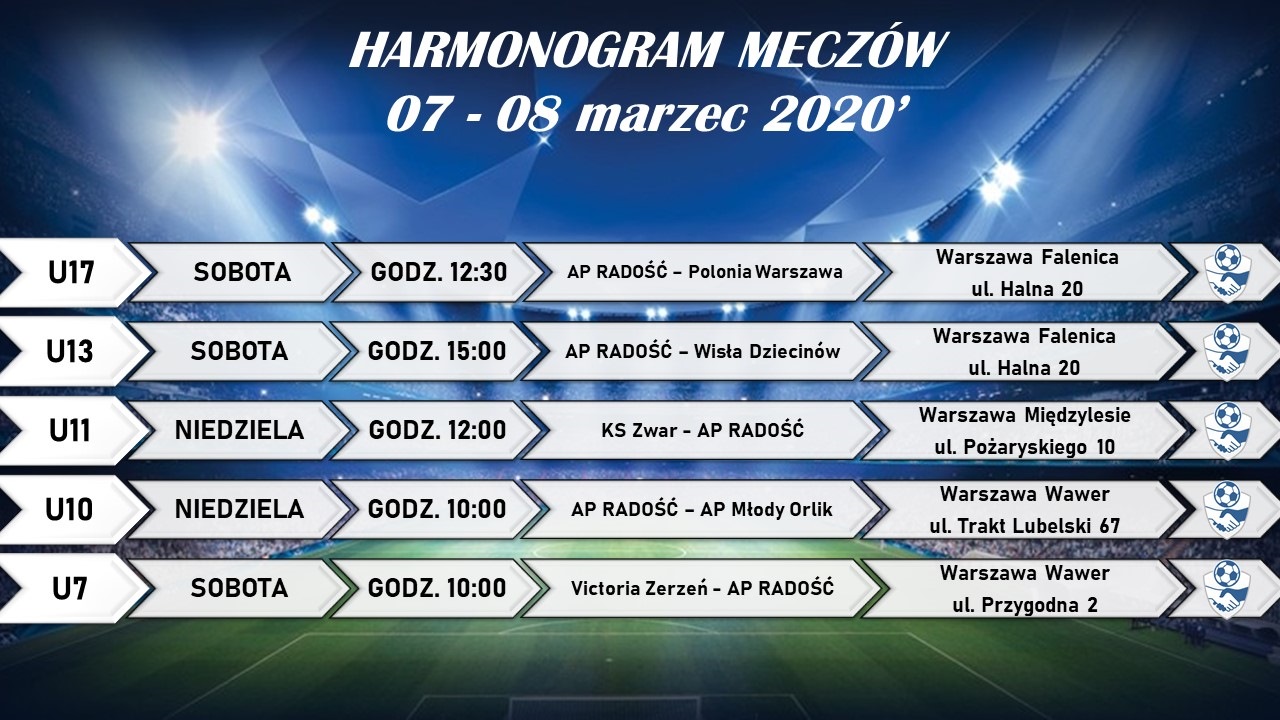 Harmonogram Meczów na Najbliższy Weekend 07-08.03.2020!