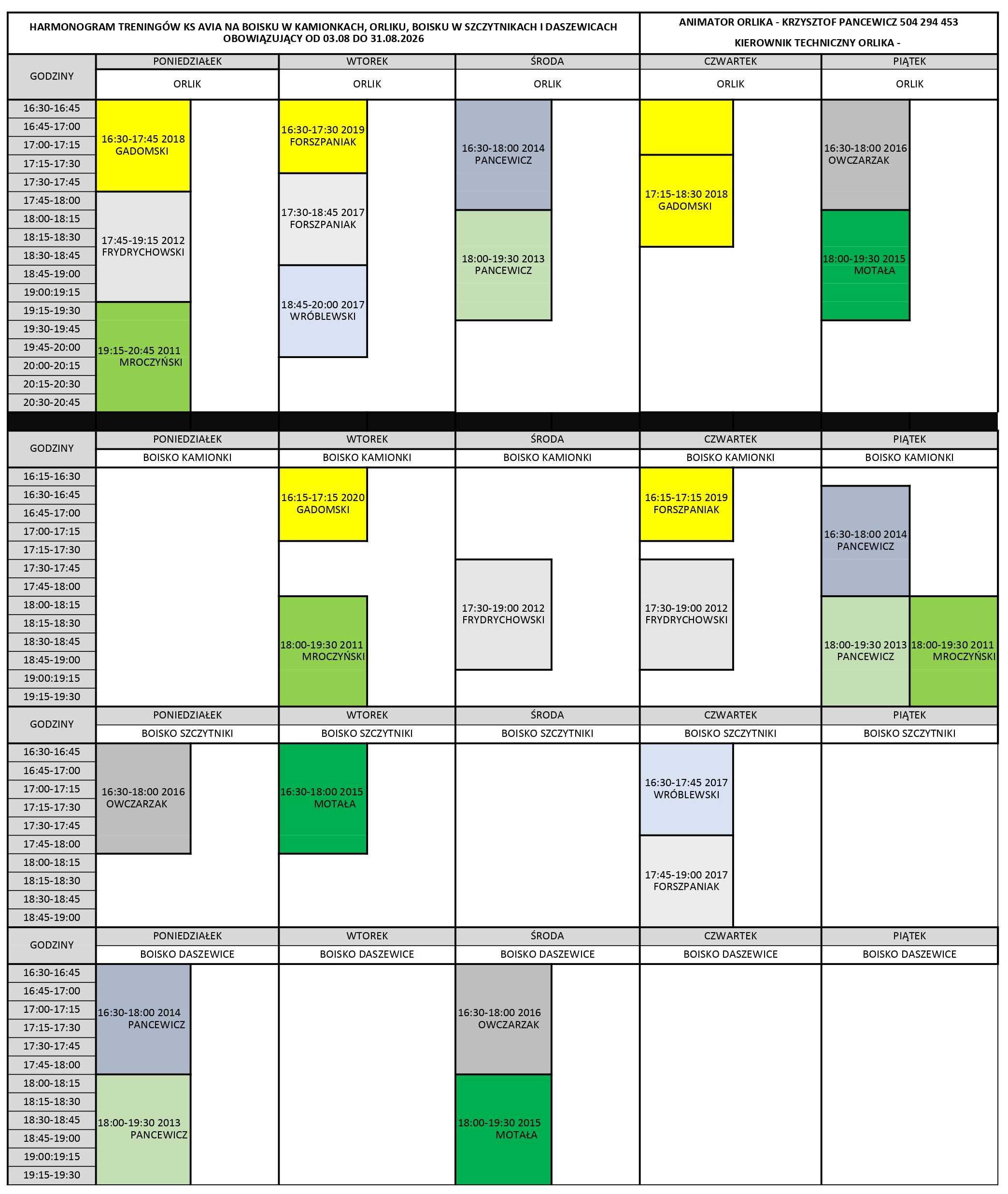 Harmonogram 03.08 - 31.08.2026