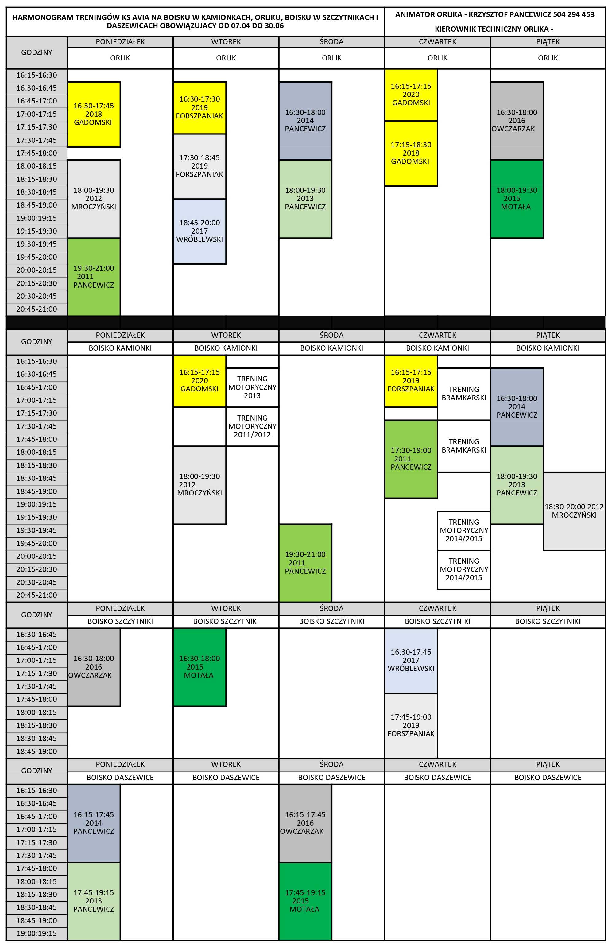 Harmonogram od 06.04 do 26.06.2026